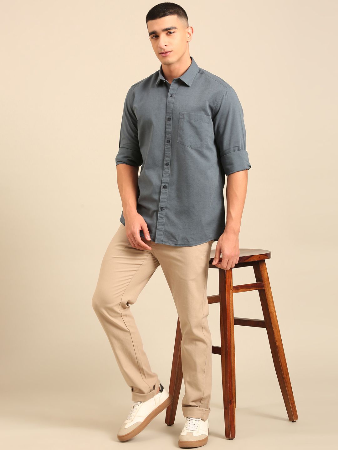 Cavallo By Linen Club Men's Full Sleeve Contemporary Fit Linen-Cotton Solid Shirt CASFSD804L930