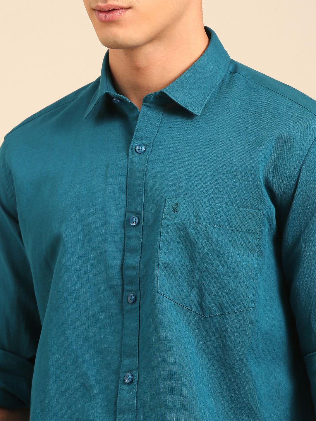 Cavallo by Linen Club Men's Contemporary Fit Linen blend Full Sleeve Solid Shirt CASFSD804L980