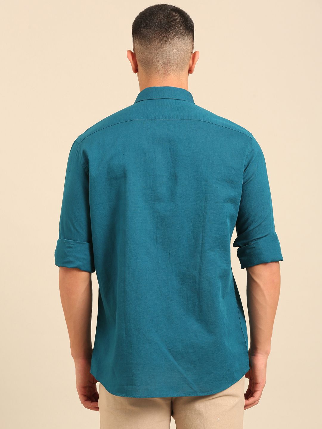 Cavallo by Linen Club Men's Contemporary Fit Linen blend Full Sleeve Solid Shirt CASFSD804L980