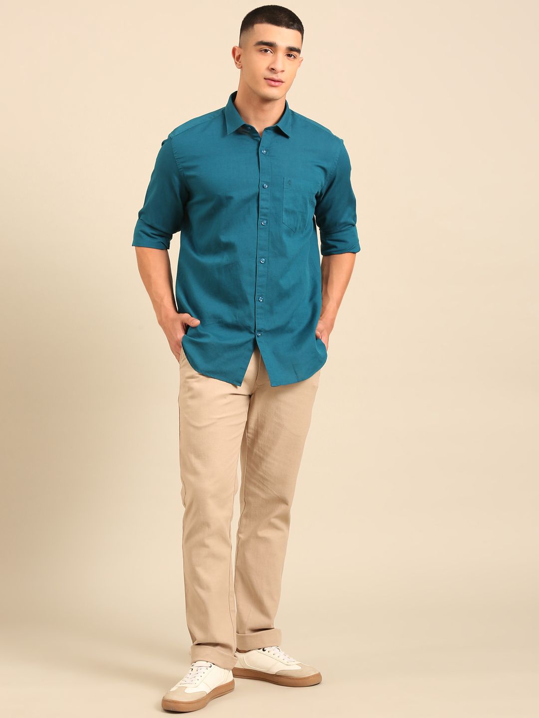 Cavallo by Linen Club Men's Contemporary Fit Linen blend Full Sleeve Solid Shirt CASFSD804L980