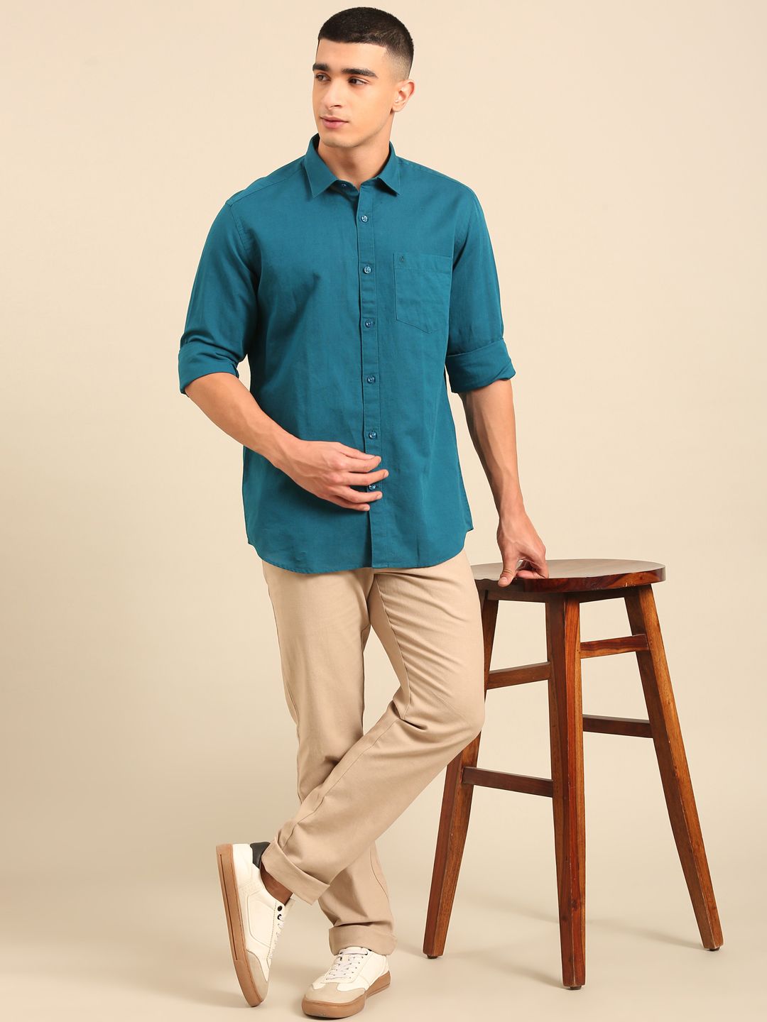 Cavallo by Linen Club Men's Contemporary Fit Linen blend Full Sleeve Solid Shirt CASFSD804L980