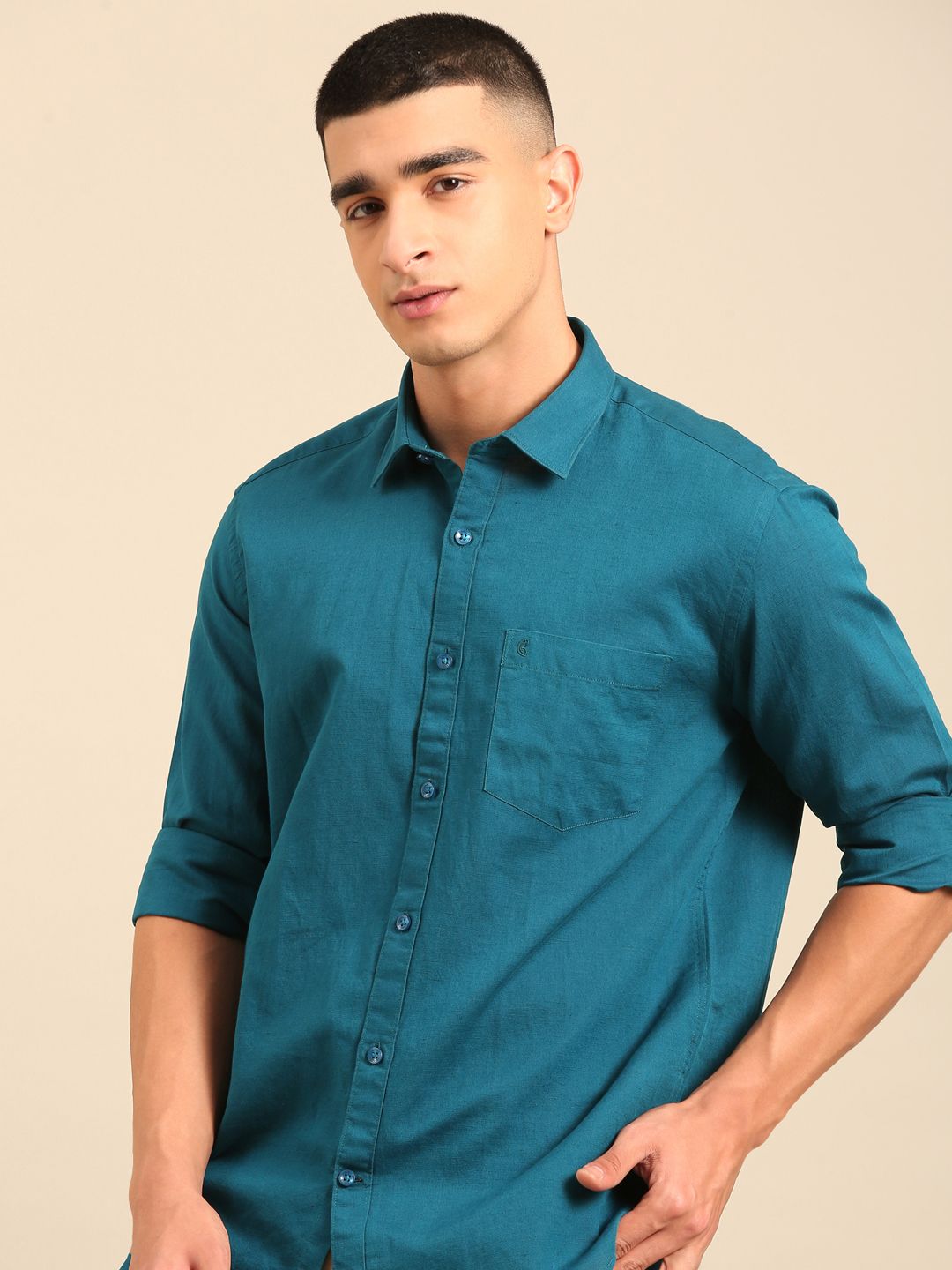 Cavallo by Linen Club Men's Contemporary Fit Linen blend Full Sleeve Solid Shirt CASFSD804L980