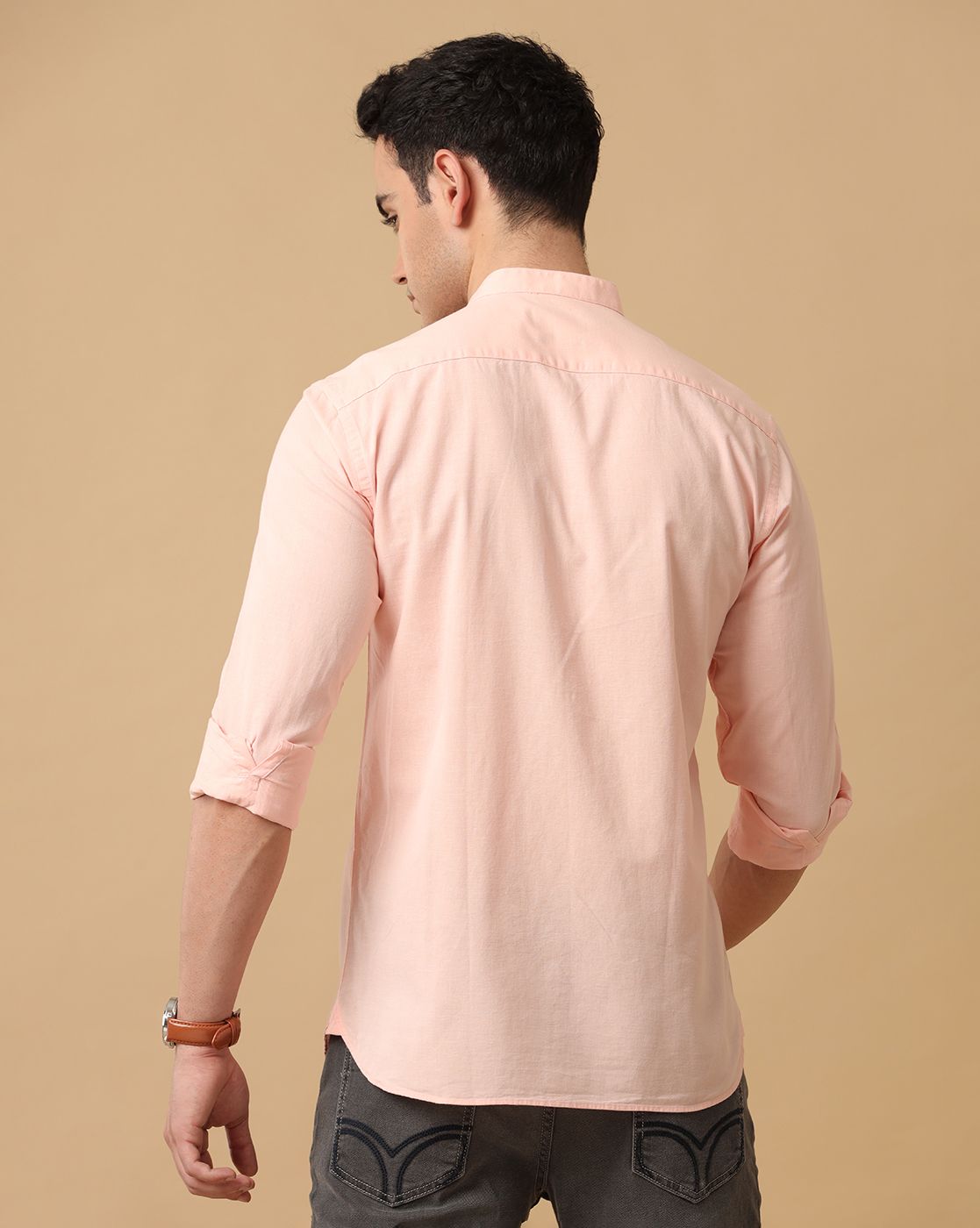 Cavallo By Linen Club Men's Pink Solid Contemporary Fit Full Sleeve Casual Shirt