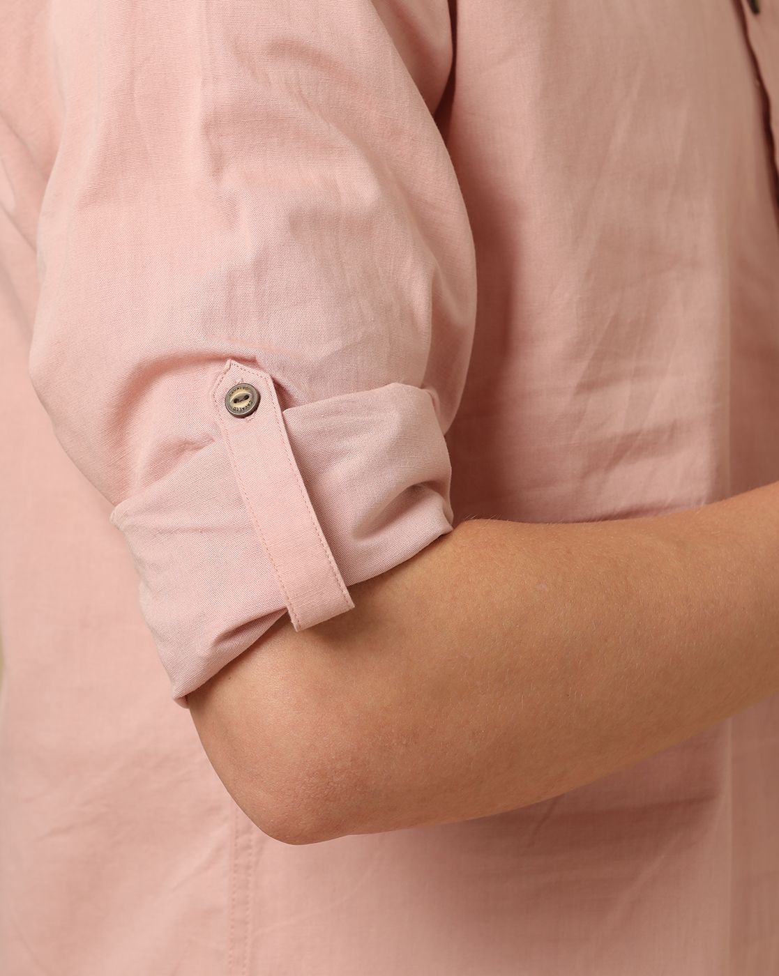 Men's Blended Linen Peach Solid Contemporary Fit Full Sleeve Casual Shirt