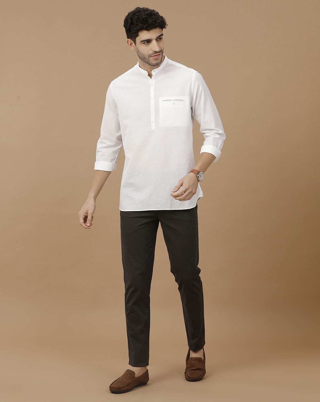 Men's Blended Linen White Solid Contemporary Fit Full Sleeve Casual Shirt