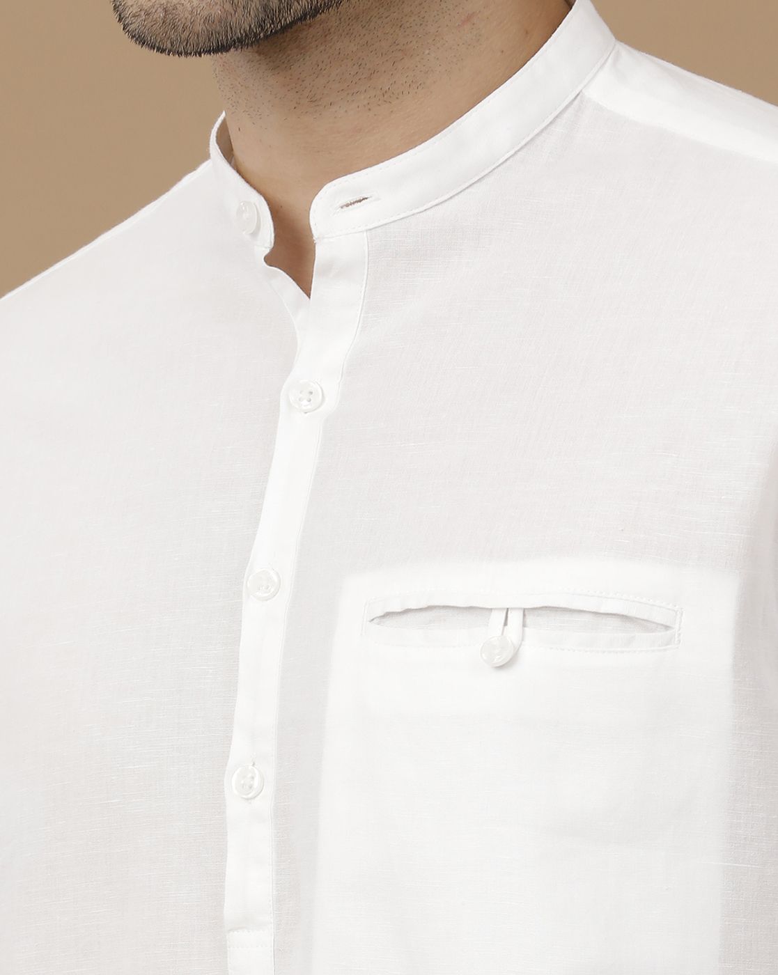 Men's Blended Linen White Solid Contemporary Fit Full Sleeve Casual Shirt