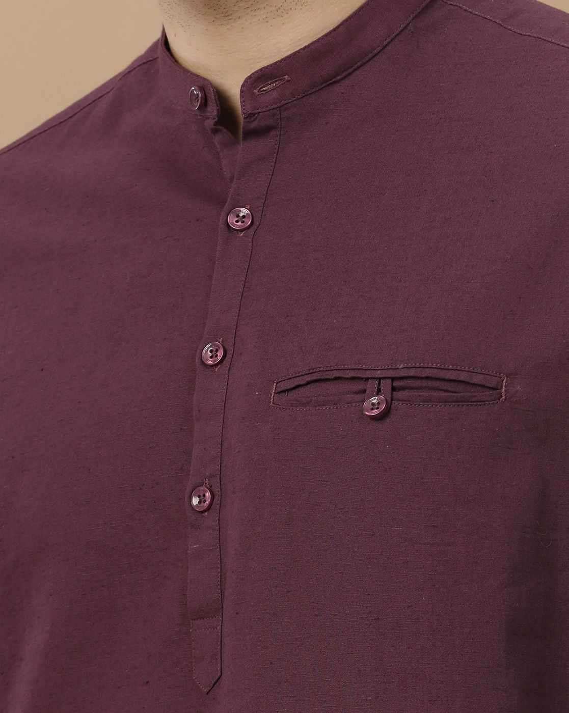 Men's Blended Linen Purple Solid Contemporary Fit Full Sleeve Casual Shirt