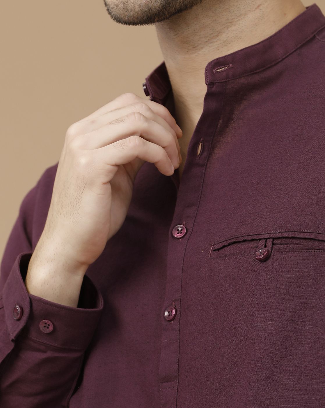 Men's Blended Linen Purple Solid Contemporary Fit Full Sleeve Casual Shirt