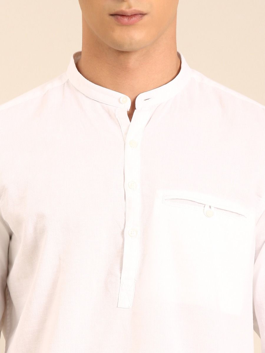 CAVALLO by Linen Club Men's Blended Linen White Solid Contemporary Fit Full Sleeve Casual Shirt