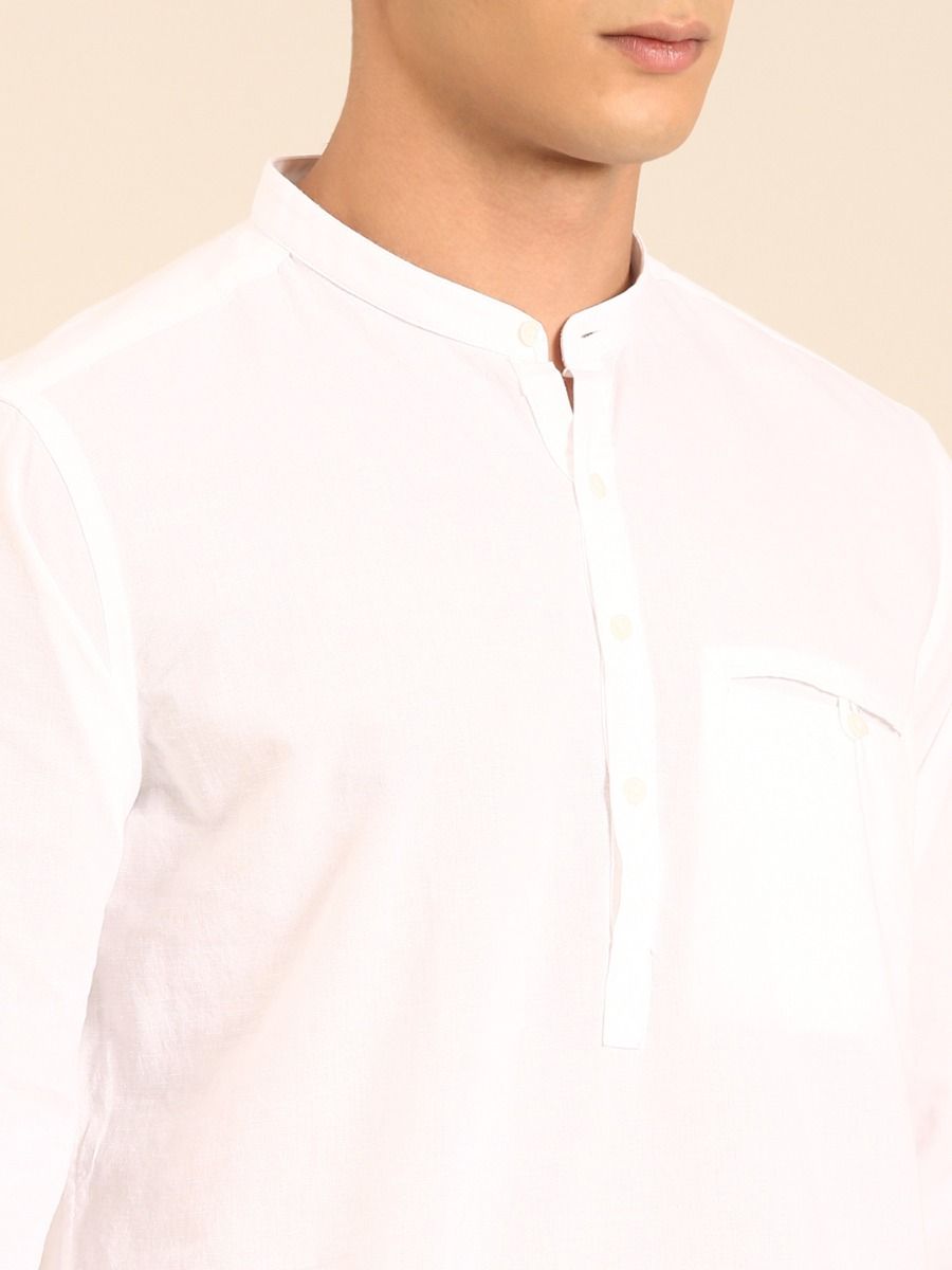 CAVALLO by Linen Club Men's Blended Linen White Solid Contemporary Fit Full Sleeve Casual Shirt