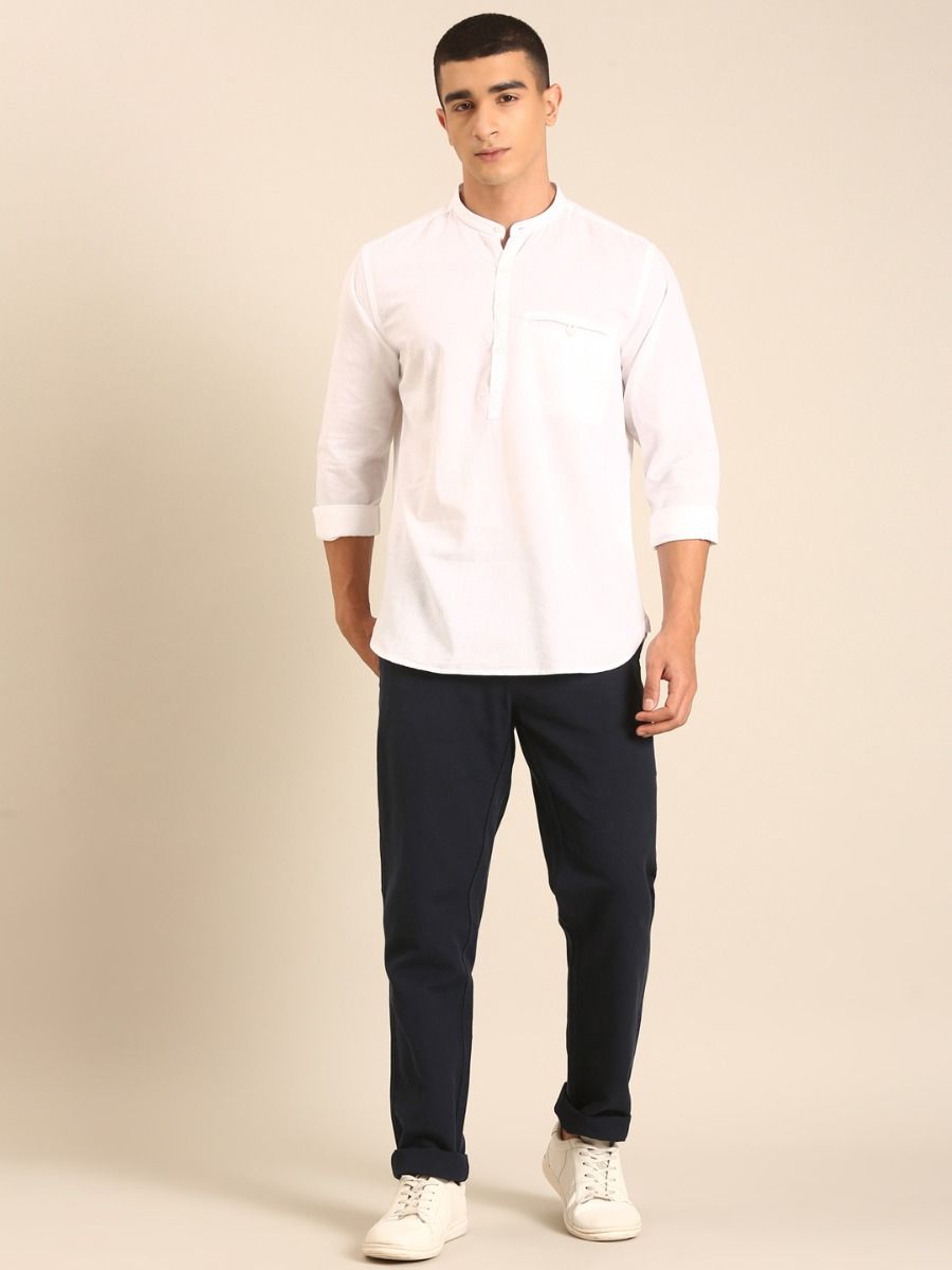 CAVALLO by Linen Club Men's Blended Linen White Solid Contemporary Fit Full Sleeve Casual Shirt