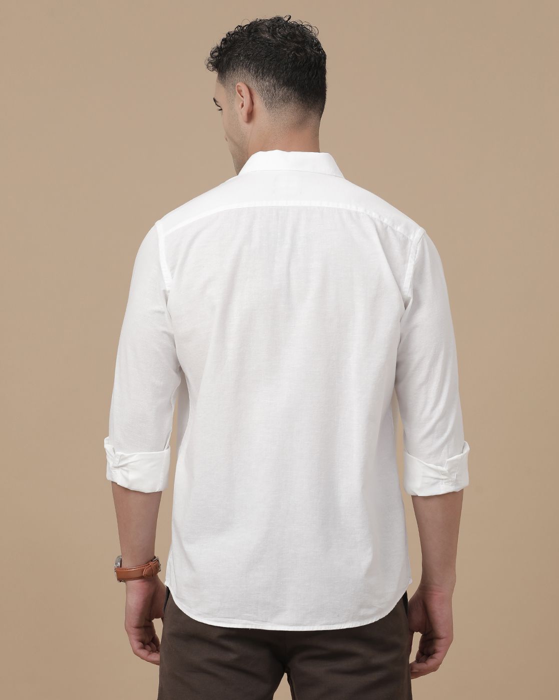CAVALLO by Linen Club Men's Blended Linen White Solid Contemporary Fit Full Sleeve Casual Shirt