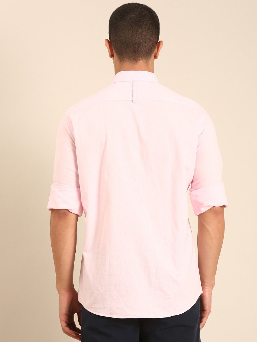 CAVALLO by Linen Club Men's Blended Linen Light Pink Solid Contemporary Fit Full Sleeve Casual Shirt