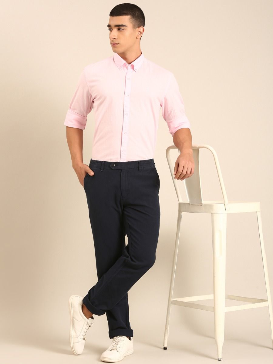 CAVALLO by Linen Club Men's Blended Linen Light Pink Solid Contemporary Fit Full Sleeve Casual Shirt