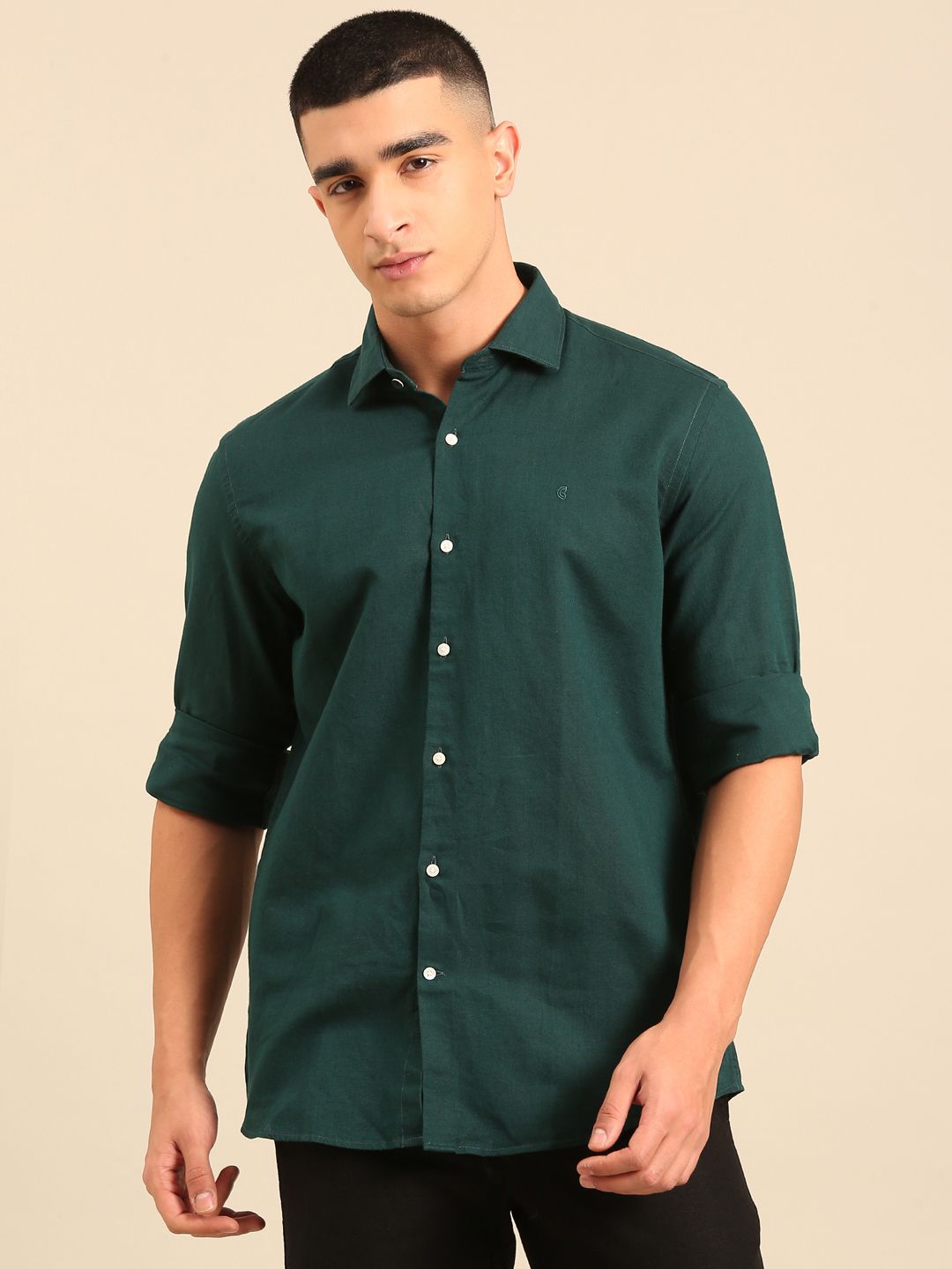 Cavallo by Linen Club Men's Contemporary Fit Linen blend Full Sleeve Solid Shirt CASFSD856L942