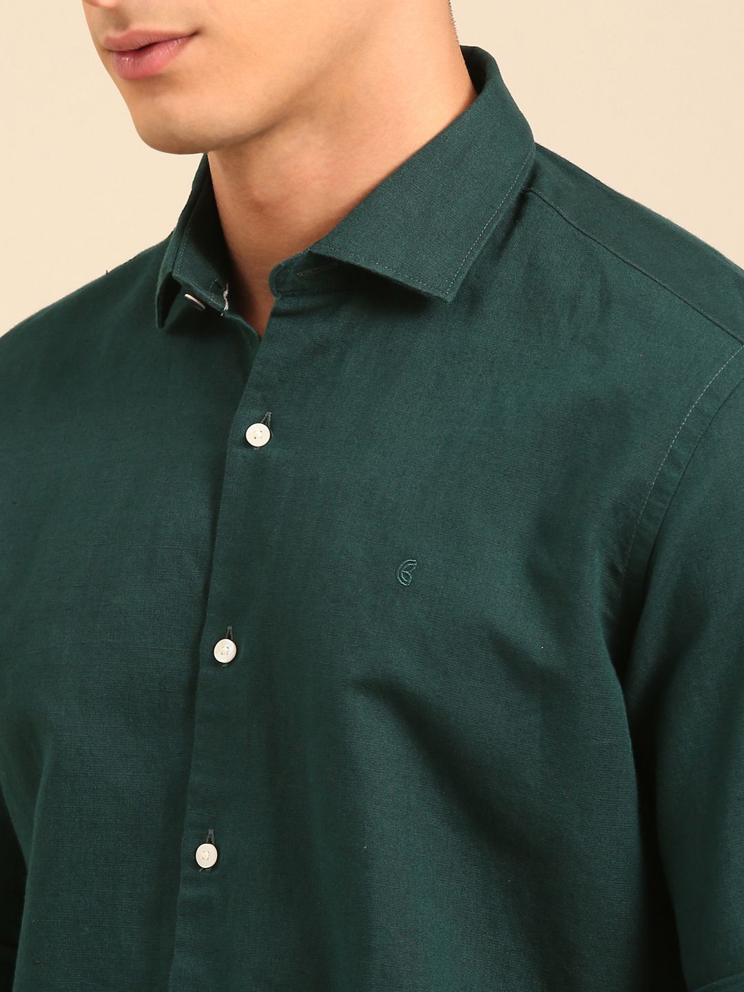Cavallo by Linen Club Men's Contemporary Fit Linen blend Full Sleeve Solid Shirt CASFSD856L942