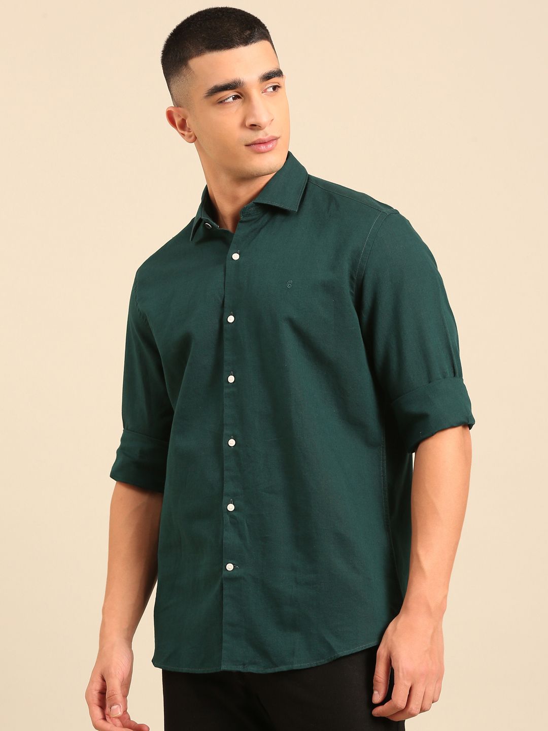 Cavallo by Linen Club Men's Contemporary Fit Linen blend Full Sleeve Solid Shirt CASFSD856L942
