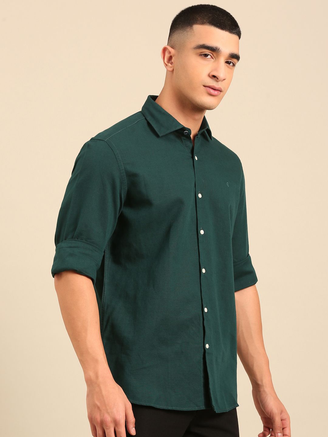 Cavallo by Linen Club Men's Contemporary Fit Linen blend Full Sleeve Solid Shirt CASFSD856L942