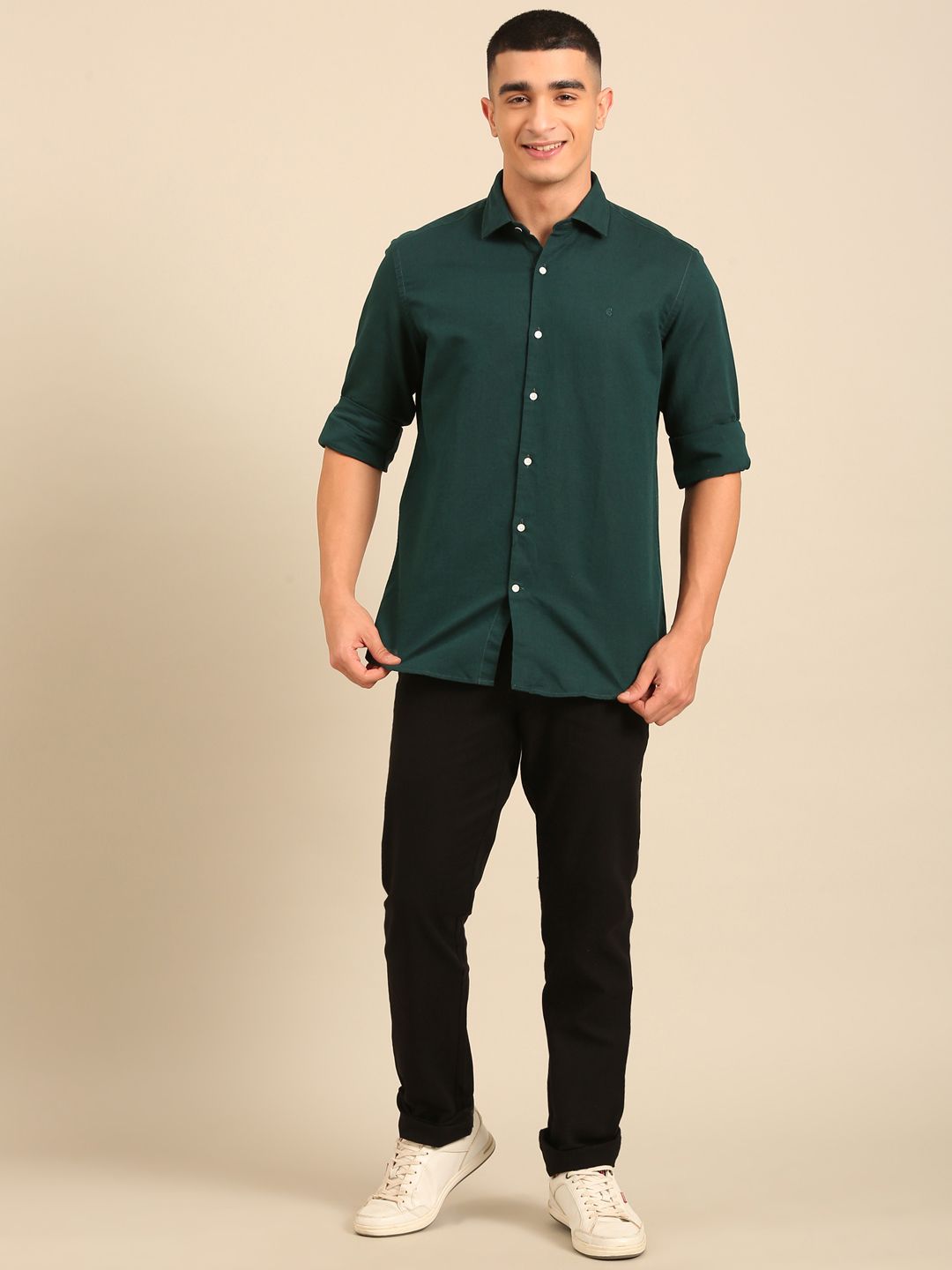 Cavallo by Linen Club Men's Contemporary Fit Linen blend Full Sleeve Solid Shirt CASFSD856L942