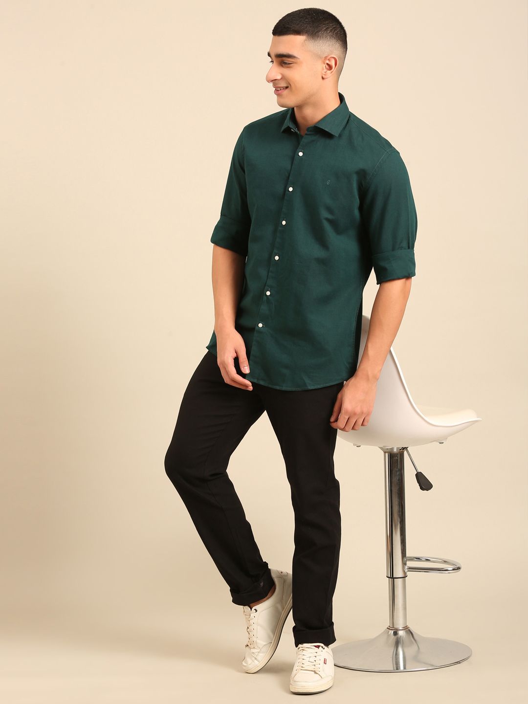 Cavallo by Linen Club Men's Contemporary Fit Linen blend Full Sleeve Solid Shirt CASFSD856L942