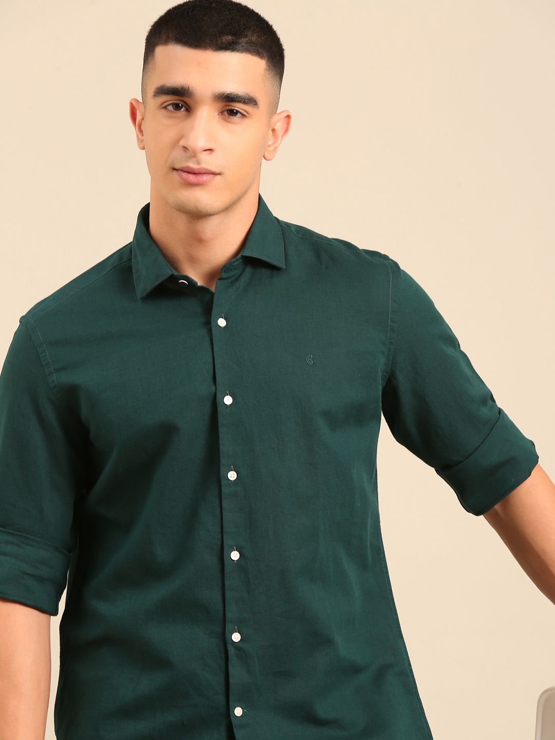 Cavallo by Linen Club Men's Contemporary Fit Linen blend Full Sleeve Solid Shirt CASFSD856L942