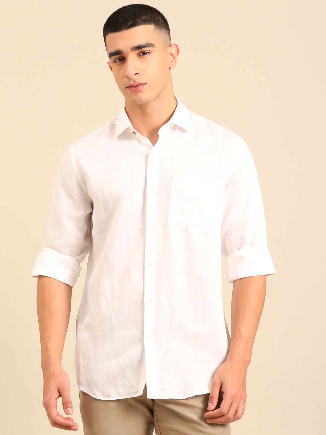 Cavallo by Linen Club Men's Contemporary Fit Linen blend Full Sleeve Solid Shirt CASFSD856M315