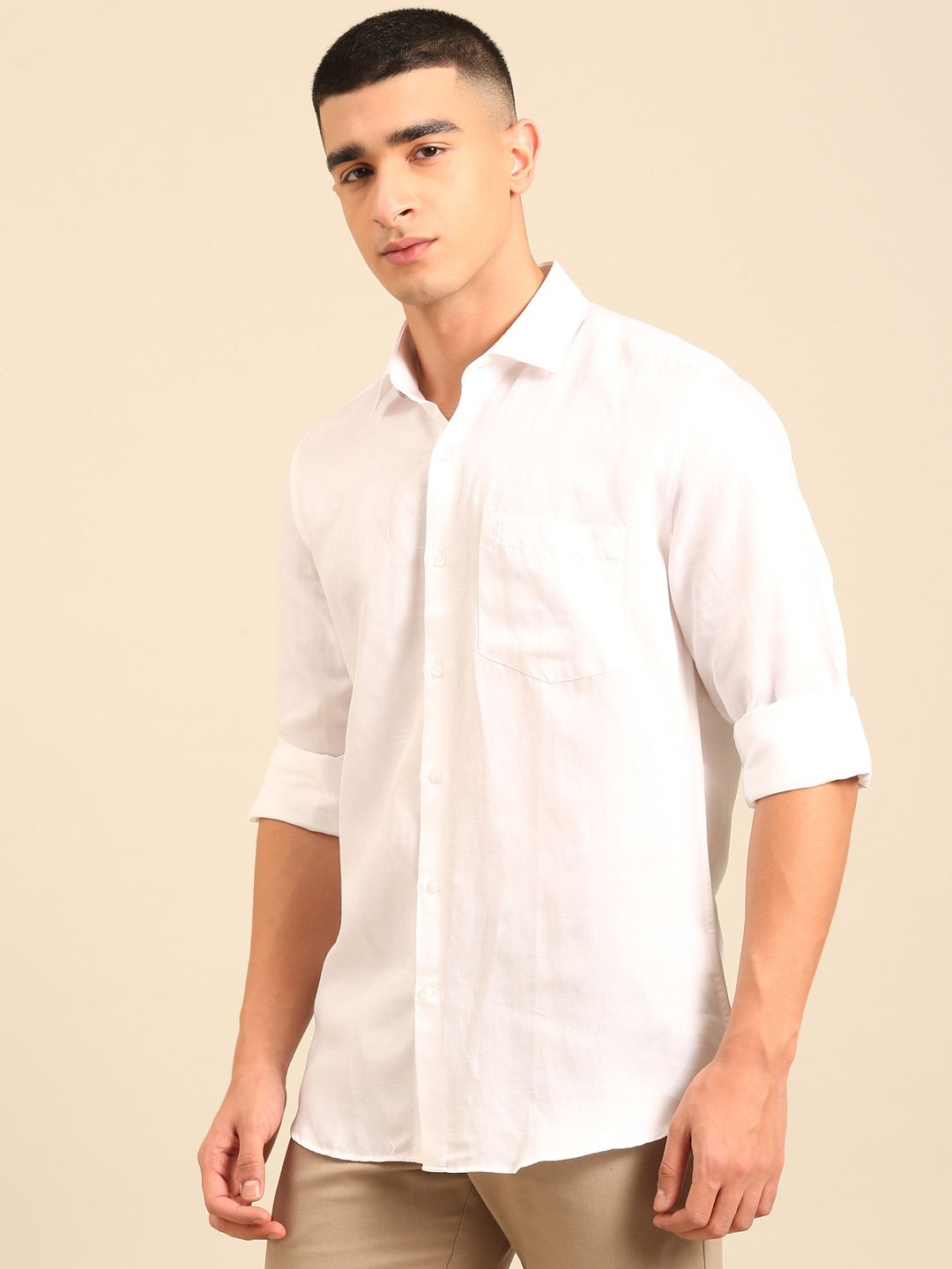Cavallo by Linen Club Men's Contemporary Fit Linen blend Full Sleeve Solid Shirt CASFSD856M315