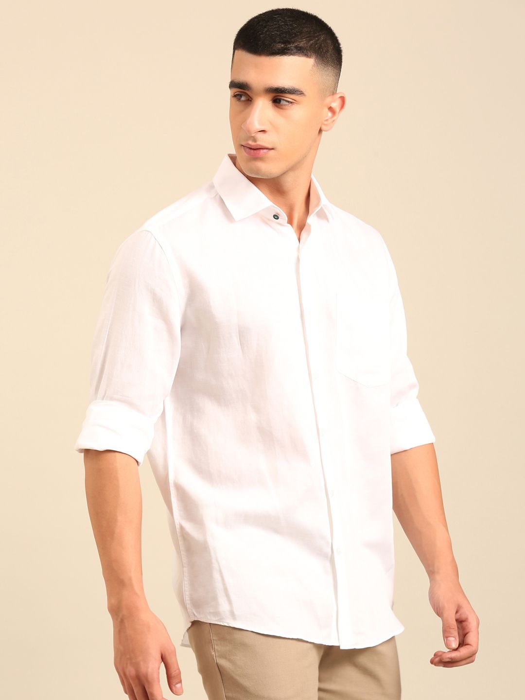 Cavallo by Linen Club Men's Contemporary Fit Linen blend Full Sleeve Solid Shirt CASFSD856M315
