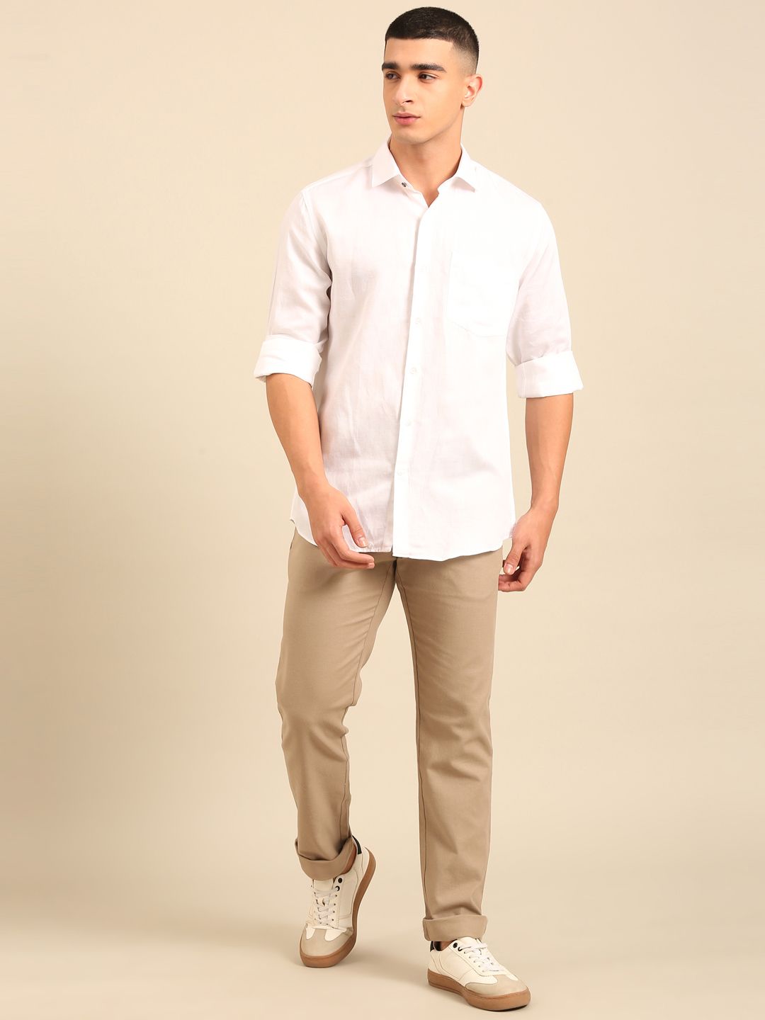 Cavallo by Linen Club Men's Contemporary Fit Linen blend Full Sleeve Solid Shirt CASFSD856M315