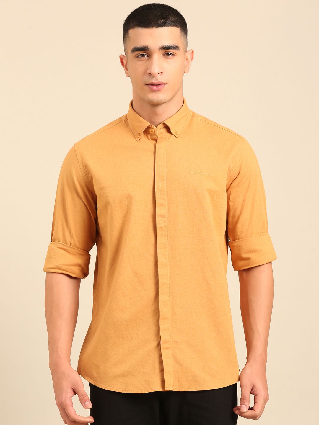 Cavallo by Linen Club Men's Contemporary Fit Linen blend Full Sleeve Solid Shirt CASFSD861L986