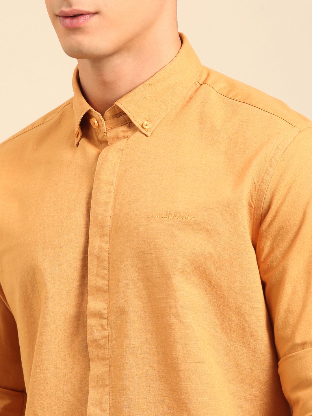 Cavallo by Linen Club Men's Contemporary Fit Linen blend Full Sleeve Solid Shirt CASFSD861L986