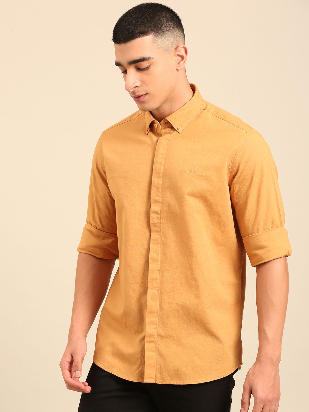 Cavallo by Linen Club Men's Contemporary Fit Linen blend Full Sleeve Solid Shirt CASFSD861L986