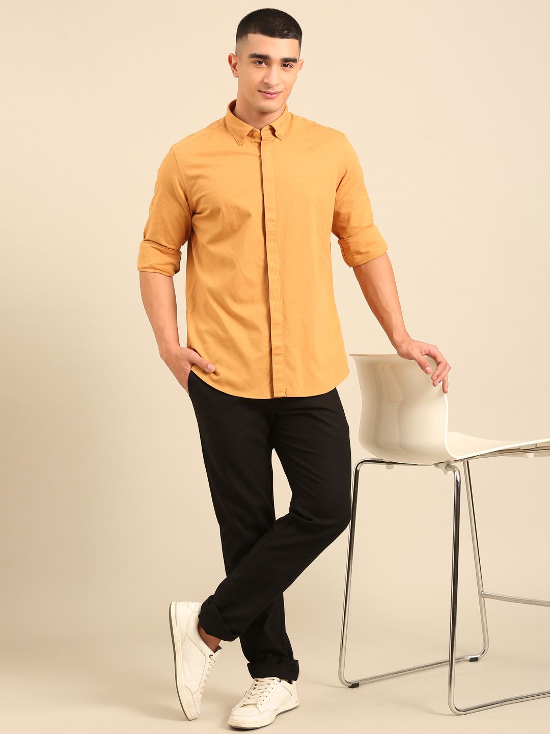 Cavallo by Linen Club Men's Contemporary Fit Linen blend Full Sleeve Solid Shirt CASFSD861L986