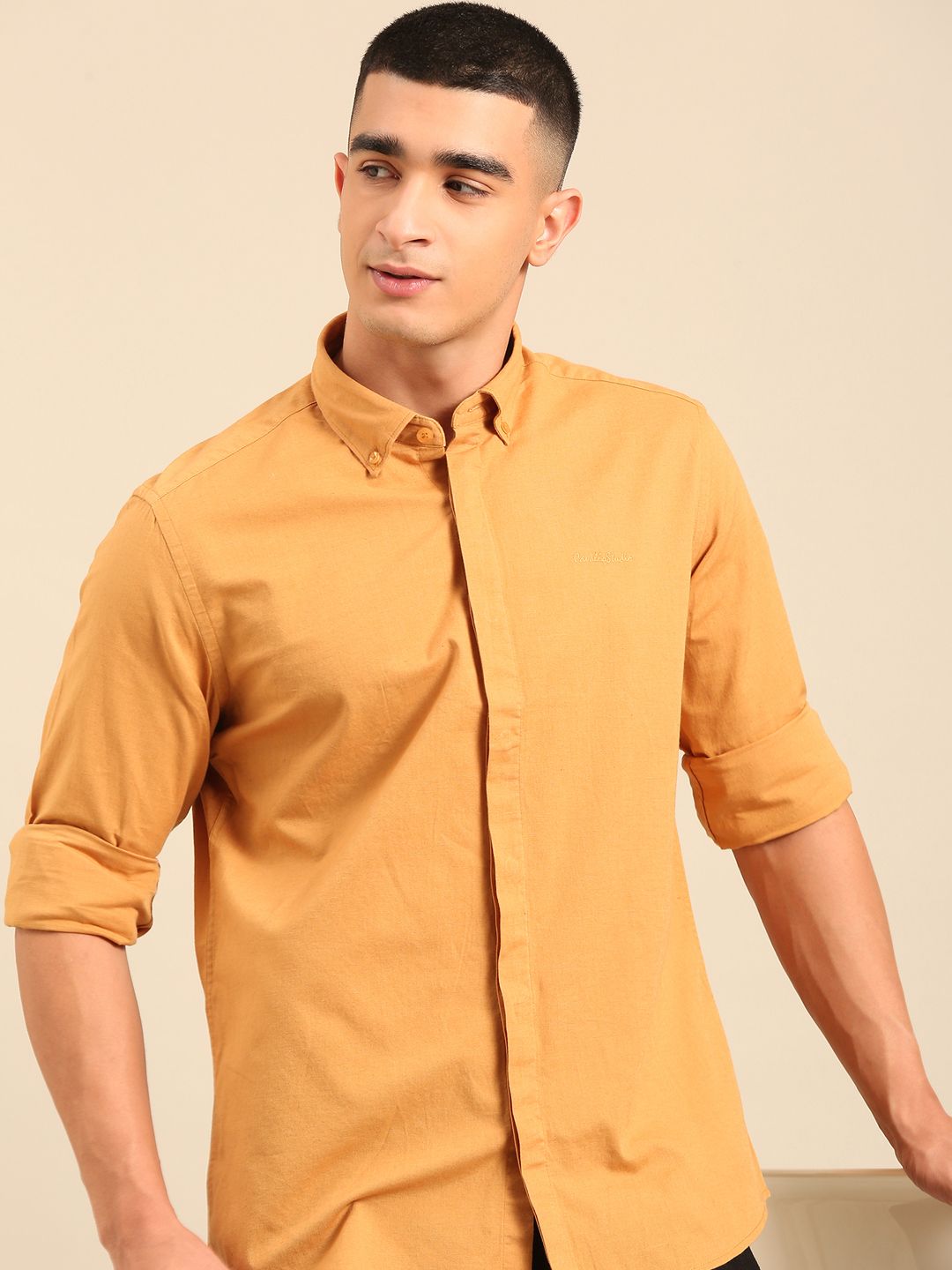 Cavallo by Linen Club Men's Contemporary Fit Linen blend Full Sleeve Solid Shirt CASFSD861L986