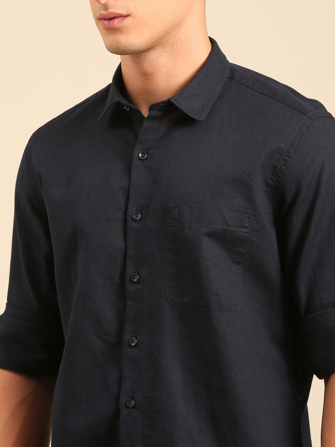 Cavallo by Linen Club Men's Contemporary Fit Linen blend Full Sleeve Solid Shirt CASFSD870O057
