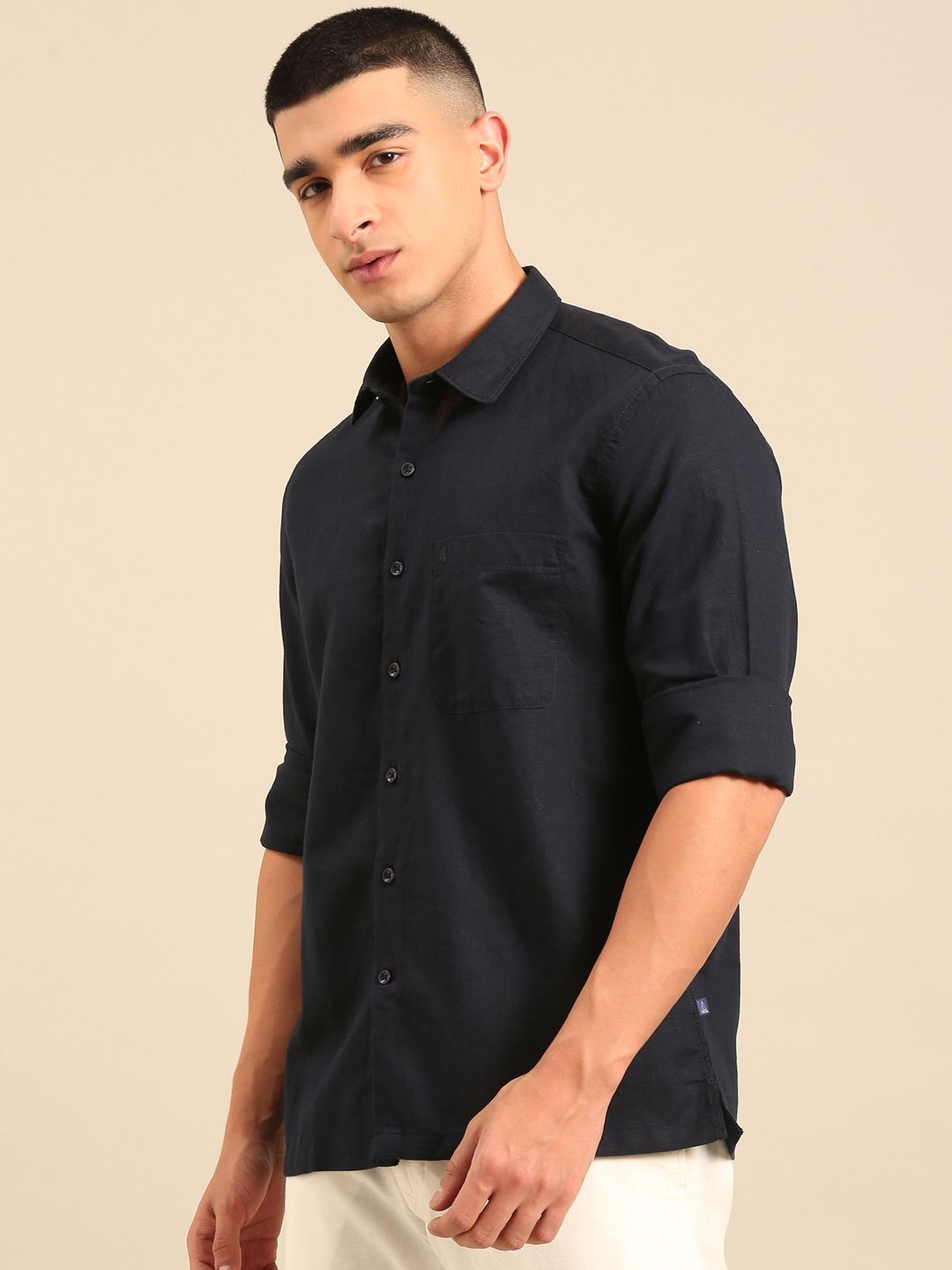 Cavallo by Linen Club Men's Contemporary Fit Linen blend Full Sleeve Solid Shirt CASFSD870O057