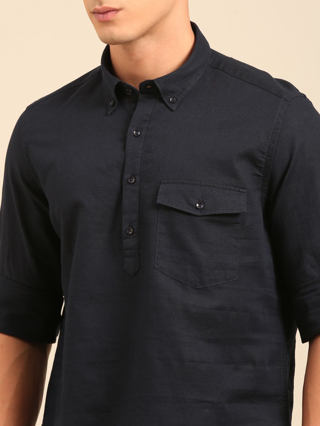 Cavallo by Linen Club Men's Contemporary Fit Linen blend Full Sleeve Solid Shirt CASFSD872O077