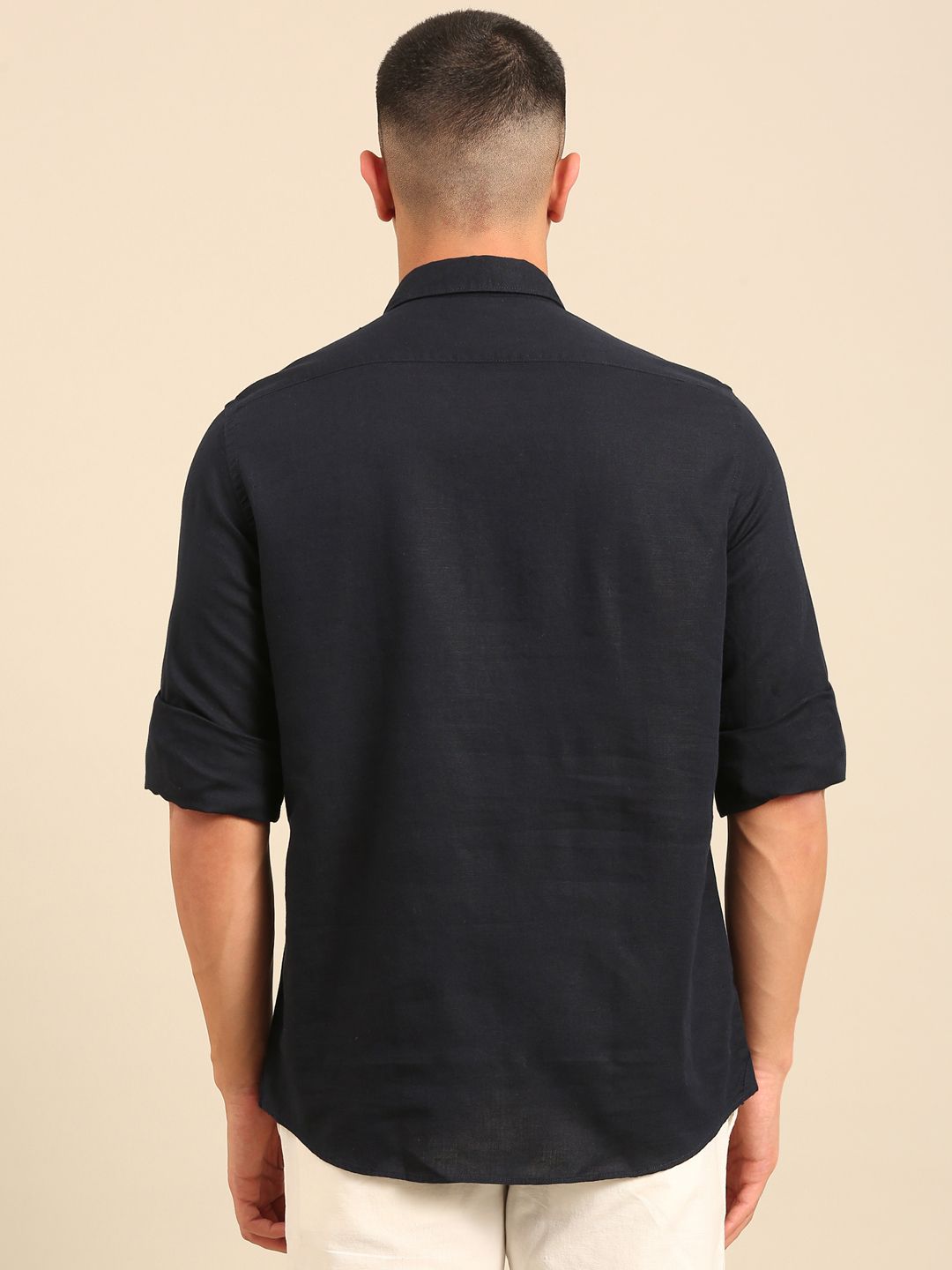 Cavallo by Linen Club Men's Contemporary Fit Linen blend Full Sleeve Solid Shirt CASFSD872O077