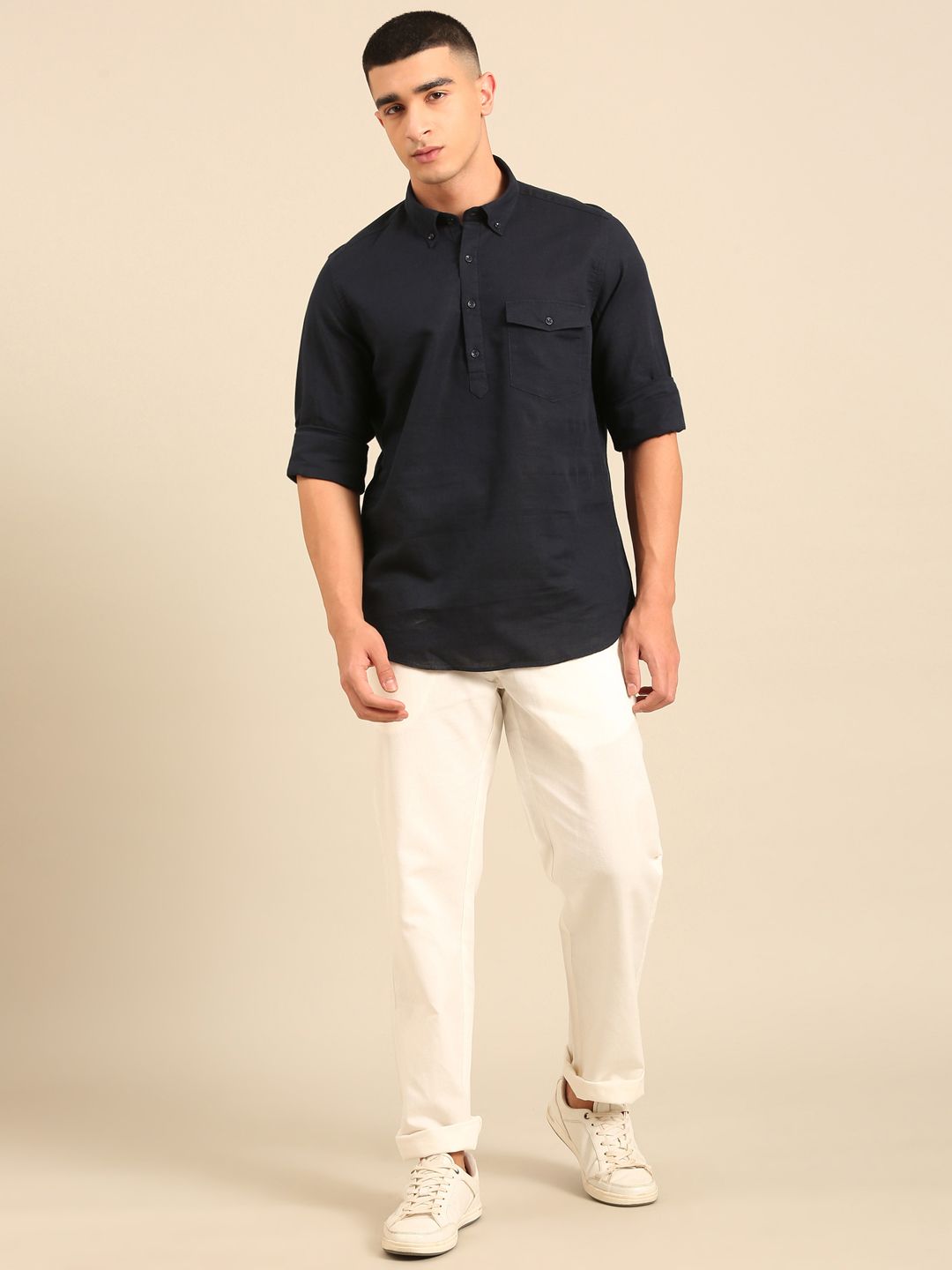 Cavallo by Linen Club Men's Contemporary Fit Linen blend Full Sleeve Solid Shirt CASFSD872O077