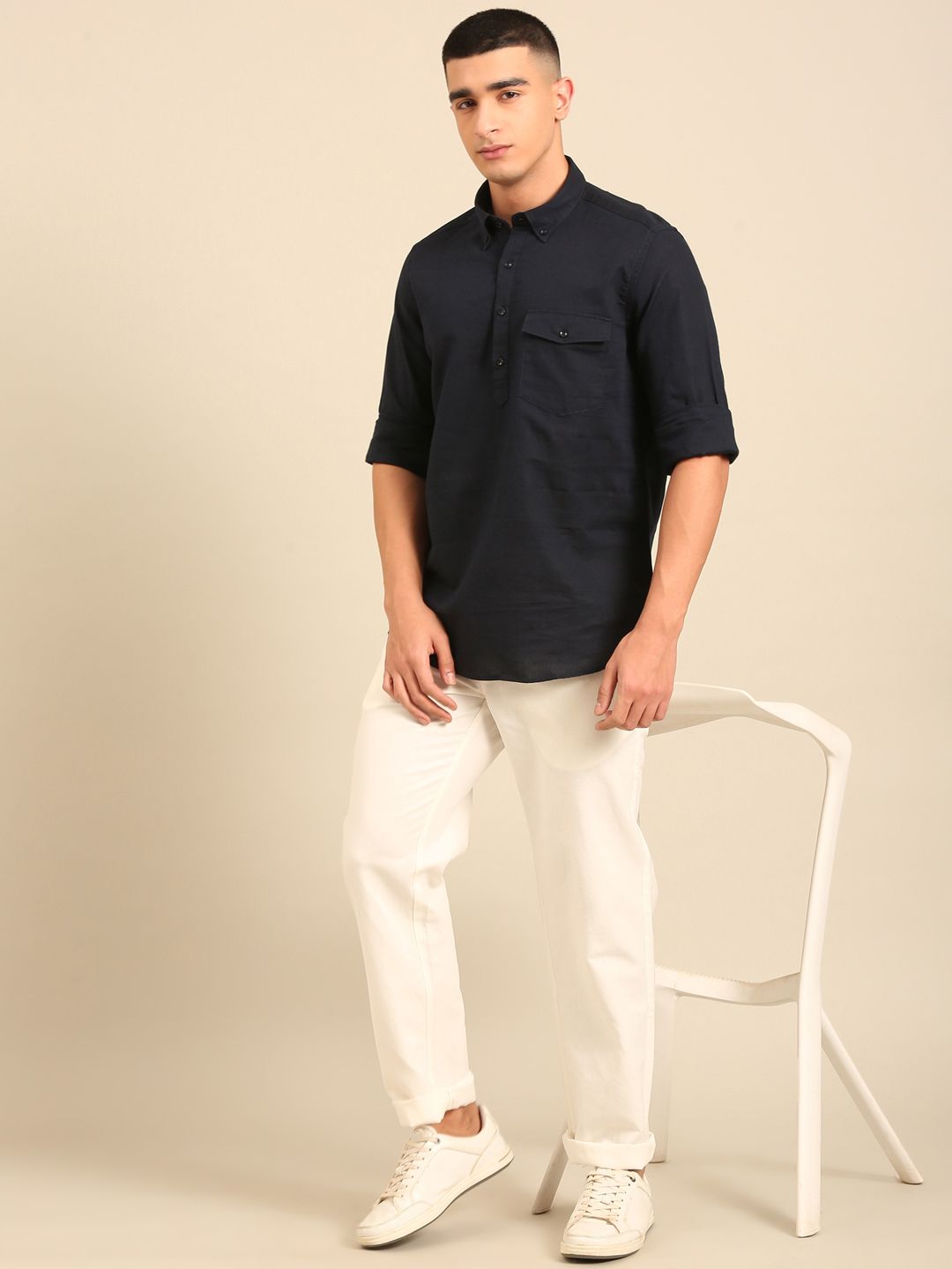 Cavallo by Linen Club Men's Contemporary Fit Linen blend Full Sleeve Solid Shirt CASFSD872O077