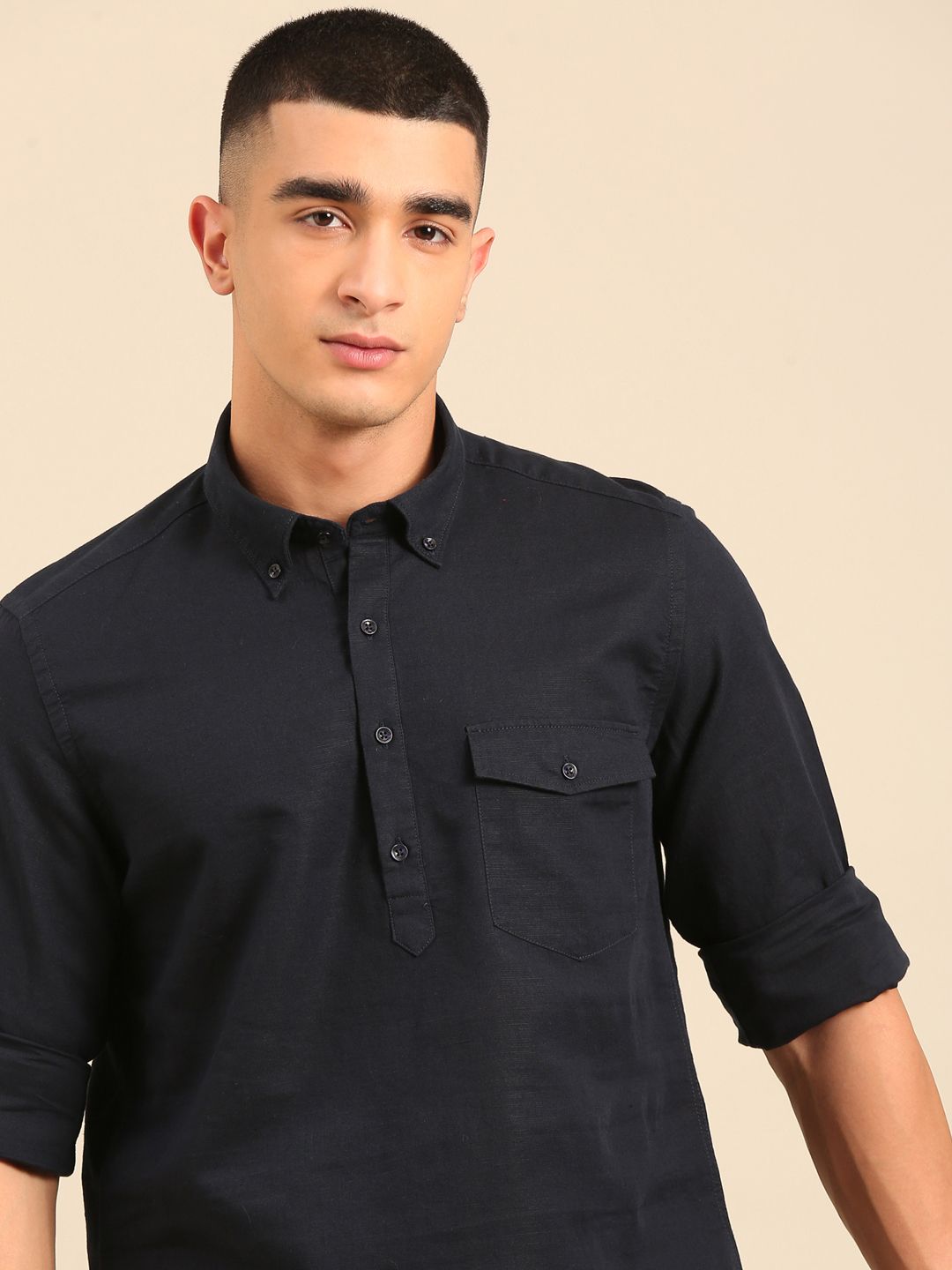 Cavallo by Linen Club Men's Contemporary Fit Linen blend Full Sleeve Solid Shirt CASFSD872O077