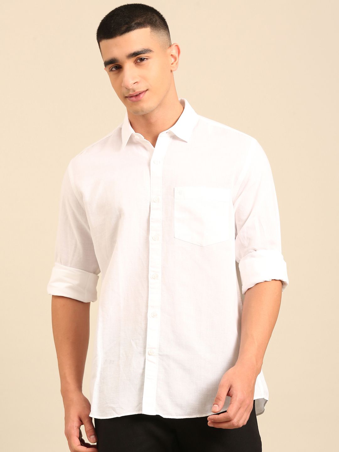 Cavallo by Linen Club Men's Contemporary Fit Linen blend Full Sleeve Solid Shirt CASFSDN02L834