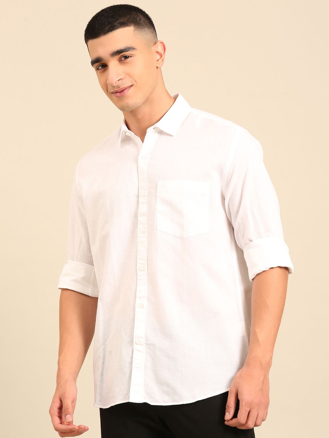Cavallo by Linen Club Men's Contemporary Fit Linen blend Full Sleeve Solid Shirt CASFSDN02L834