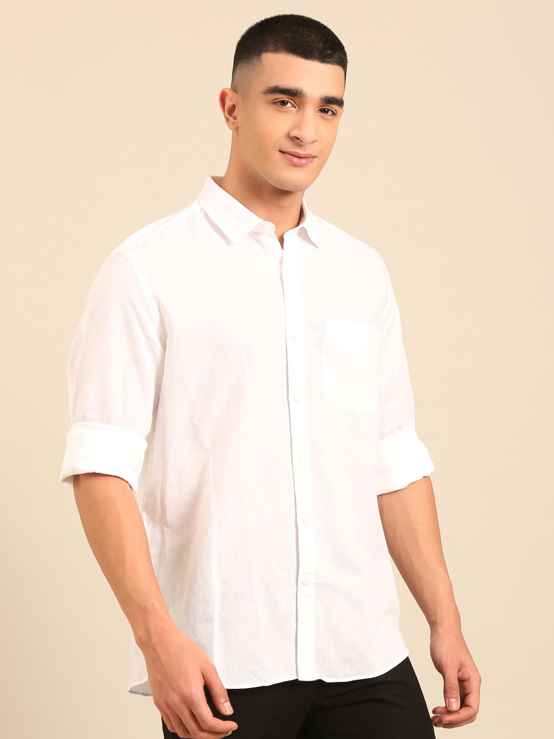 Cavallo by Linen Club Men's Contemporary Fit Linen blend Full Sleeve Solid Shirt CASFSDN02L834