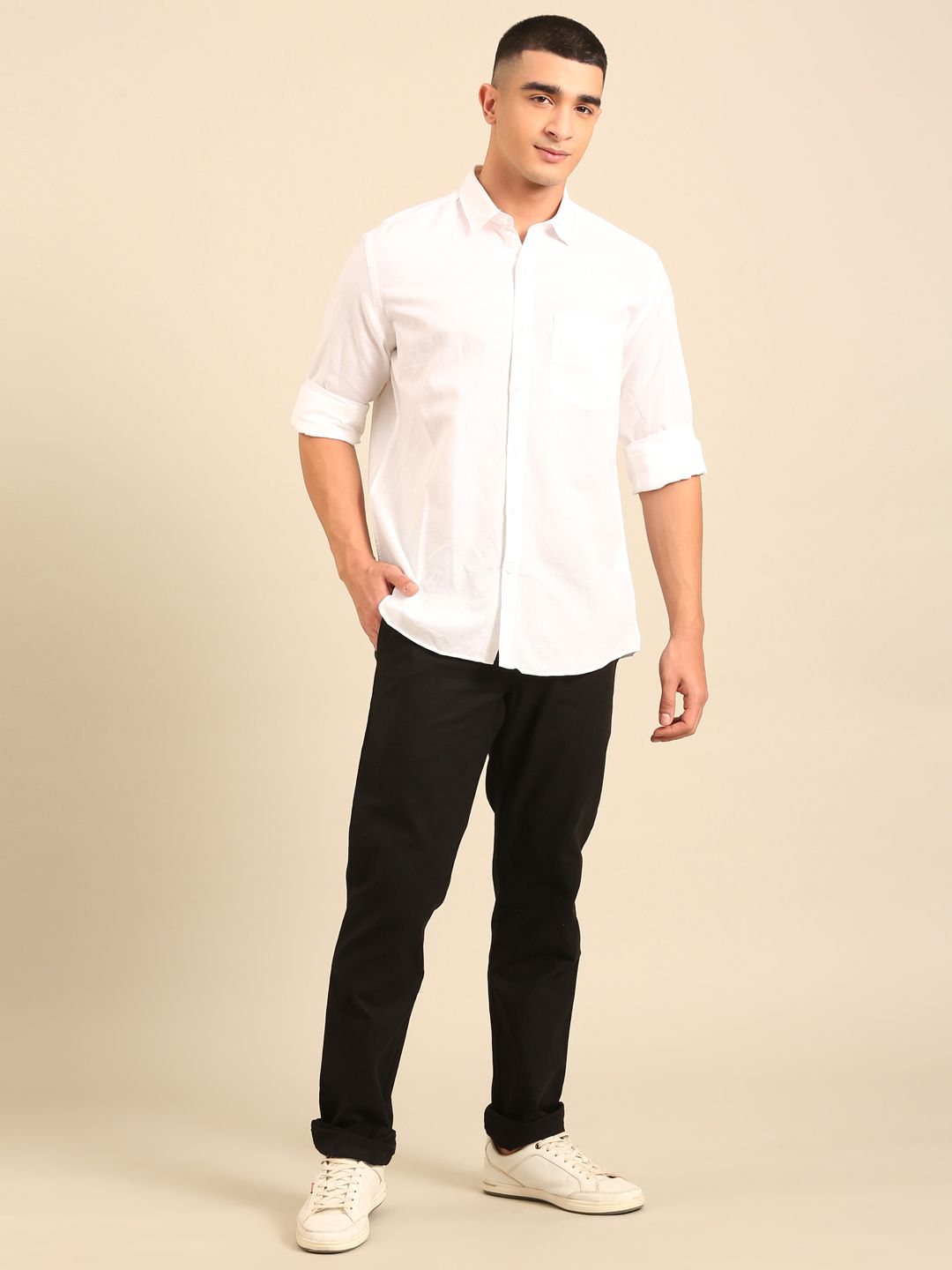 Cavallo by Linen Club Men's Contemporary Fit Linen blend Full Sleeve Solid Shirt CASFSDN02L834