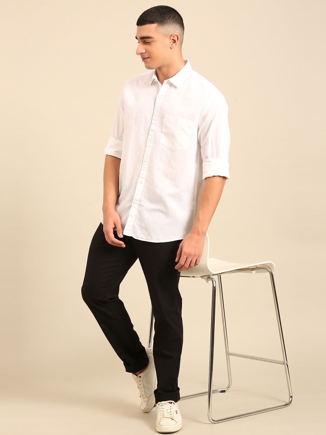 Cavallo by Linen Club Men's Contemporary Fit Linen blend Full Sleeve Solid Shirt CASFSDN02L834