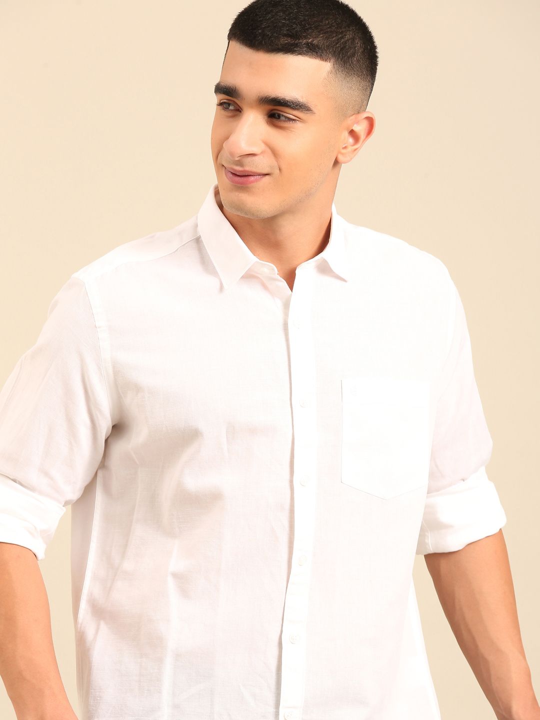 Cavallo by Linen Club Men's Contemporary Fit Linen blend Full Sleeve Solid Shirt CASFSDN02L834