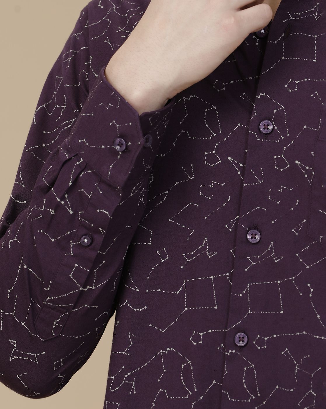 CAVALLO by Linen Club Men's Blended Linen Purple Printed Contemporary Fit Full Sleeve Casual Shirt