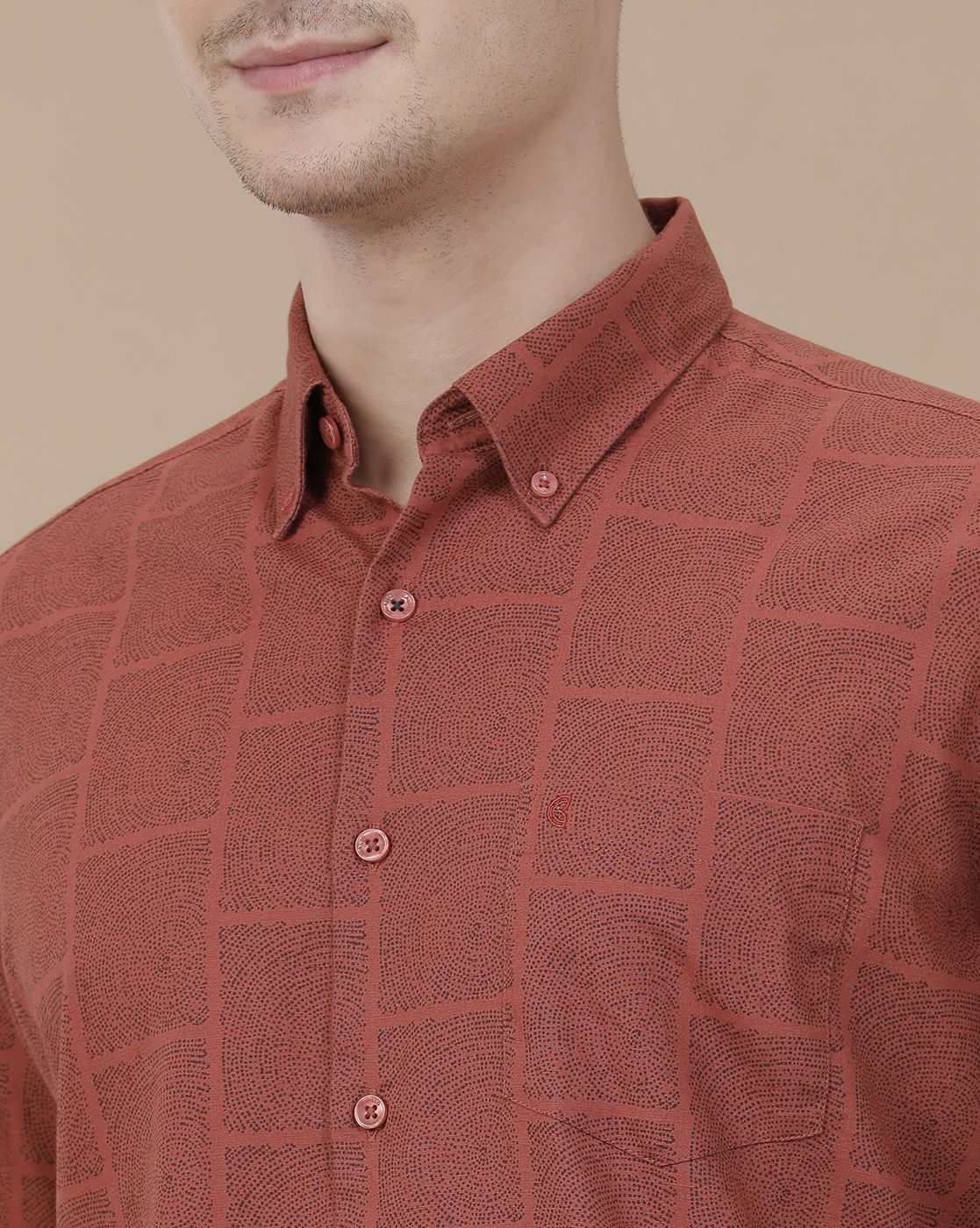 CAVALLO by Linen Club Men's Blended Linen Red Printed Contemporary Fit Full Sleeve Casual Shirt
