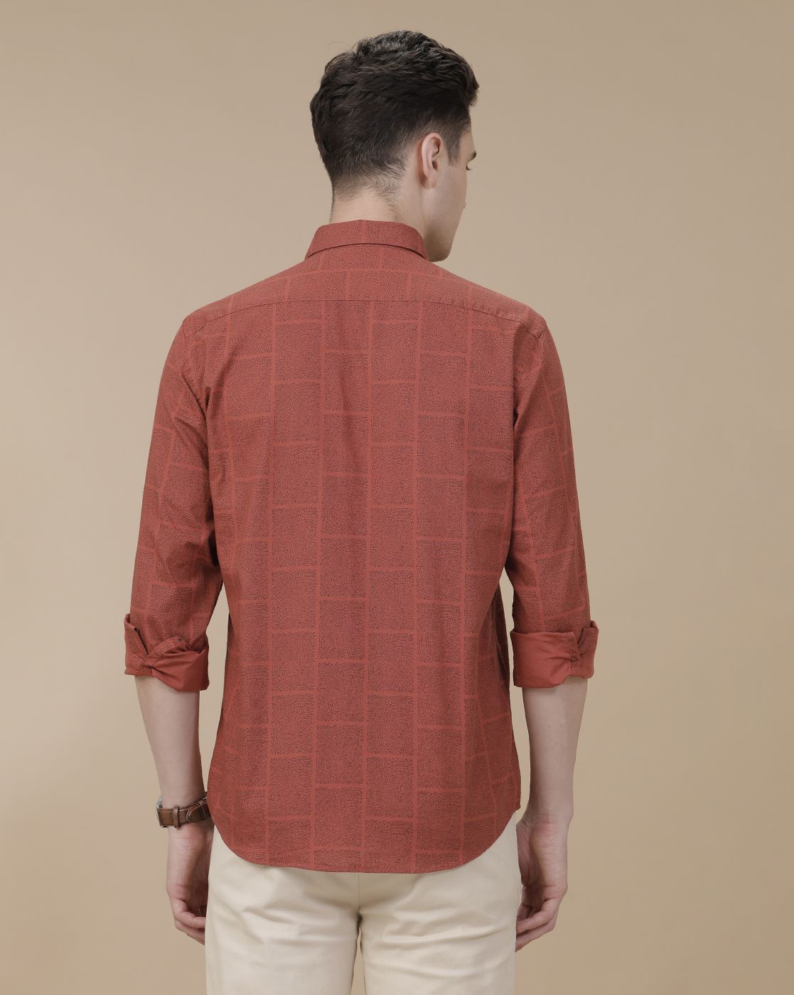 CAVALLO by Linen Club Men's Blended Linen Red Printed Contemporary Fit Full Sleeve Casual Shirt